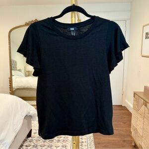 Paige Women's Black Elevated Basic Flutter Short Sleeve Shirt Top- Size Small